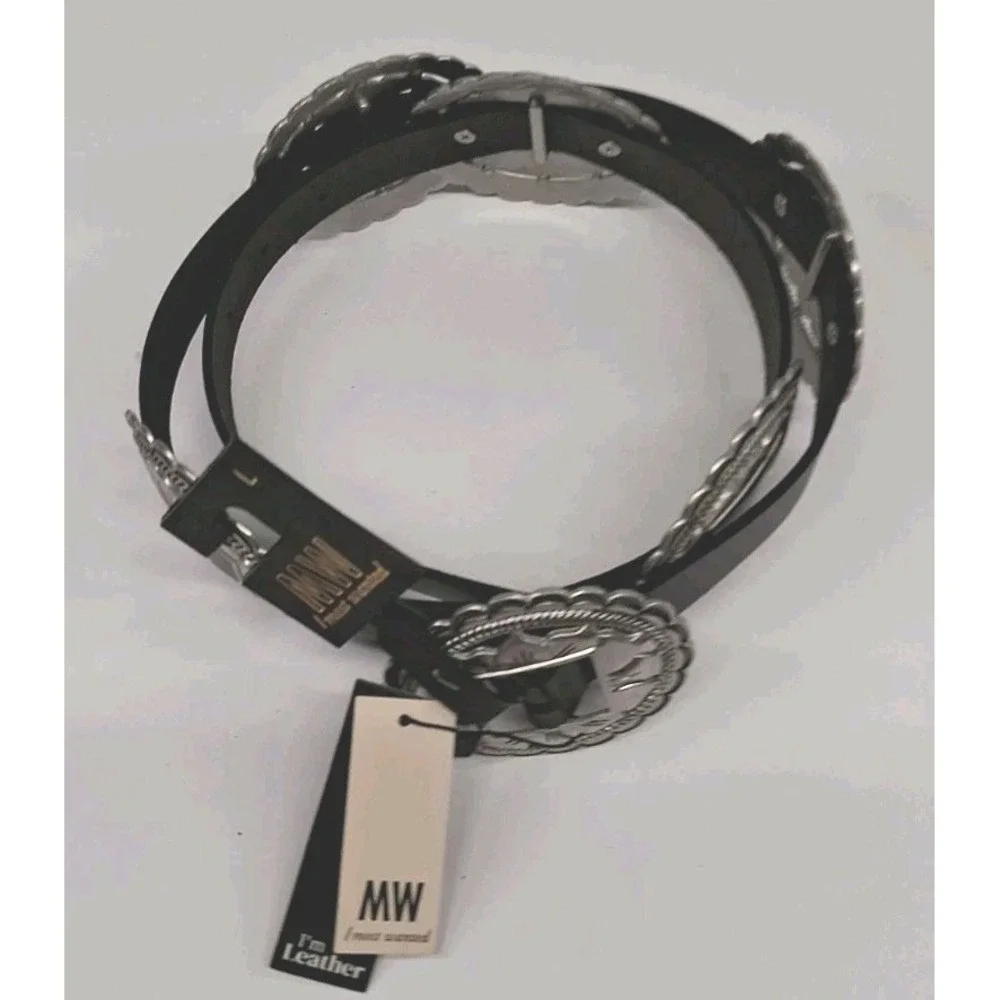 Most Wanted Women's Black Leather Concho Belt Cowgirl Southwestern Rodeo Size L